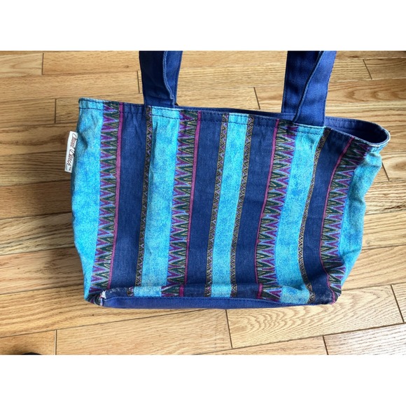 Laurel Burch Tote Bag Horses Folk Art Blue Sequins Zipper Closure - Picture 6 of 13